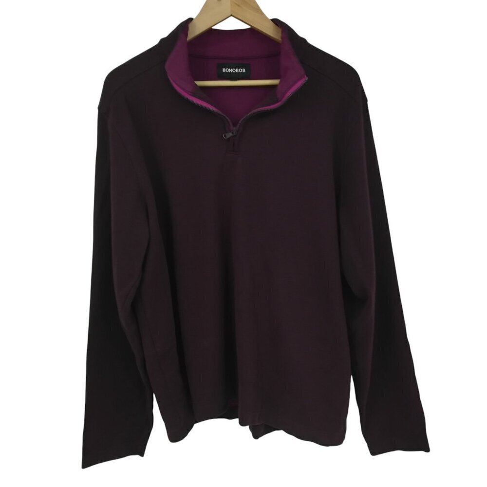 Bonobos Slim 1/4 Zip Pullover Knit Sweatshirt Long Sleeve Size XL Purple Stretch